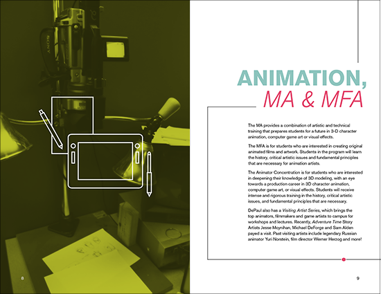 spread from redesign of DePaul’s CDM Graduate booklet