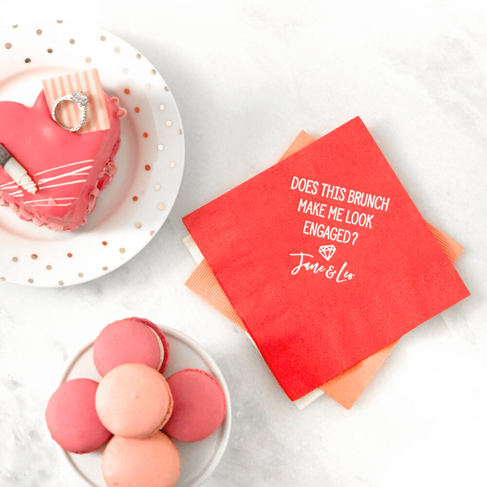 add custom engagement party napkins to your party planning list
