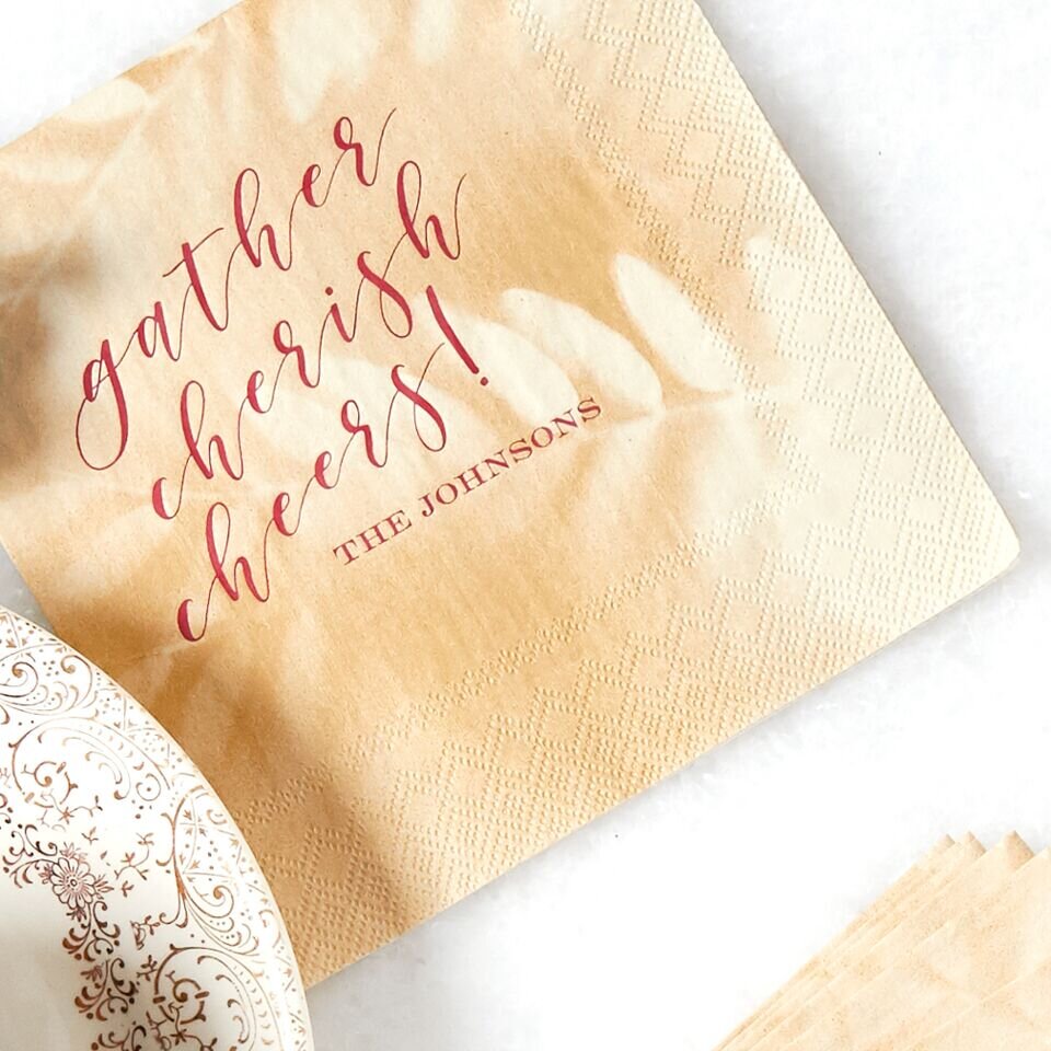 personalized holiday leaf print napkin