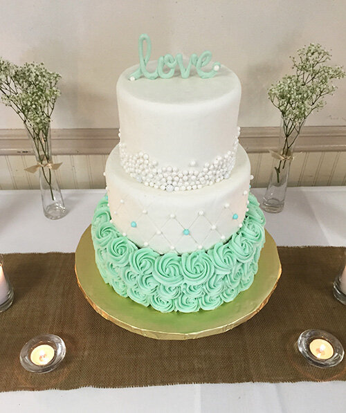 White and Mint Wedding Cake