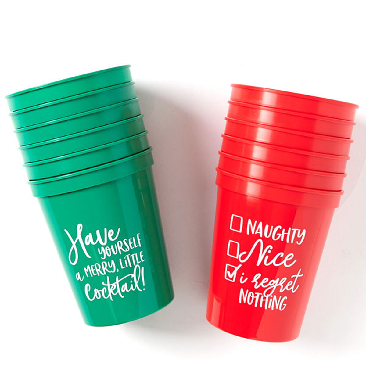 Red and Green Naughty Or Nice Holiday Party Ready Cup Pack with white ink