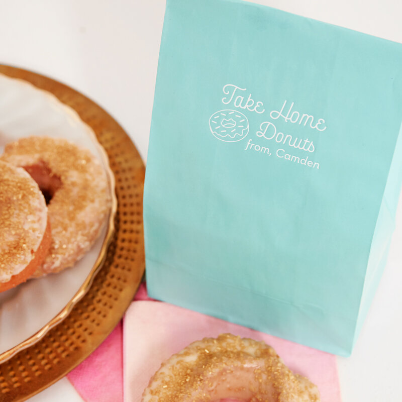 glitter donuts in custom party bags for graduation favors