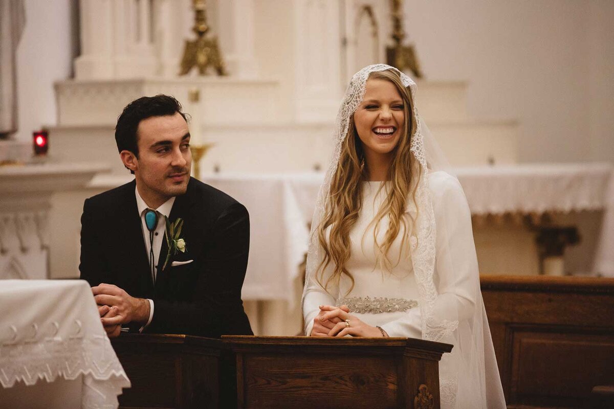 bride and groom in church