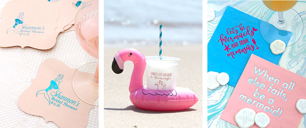 mermaid themed party supplies like plastic party cups and mermaid napkins