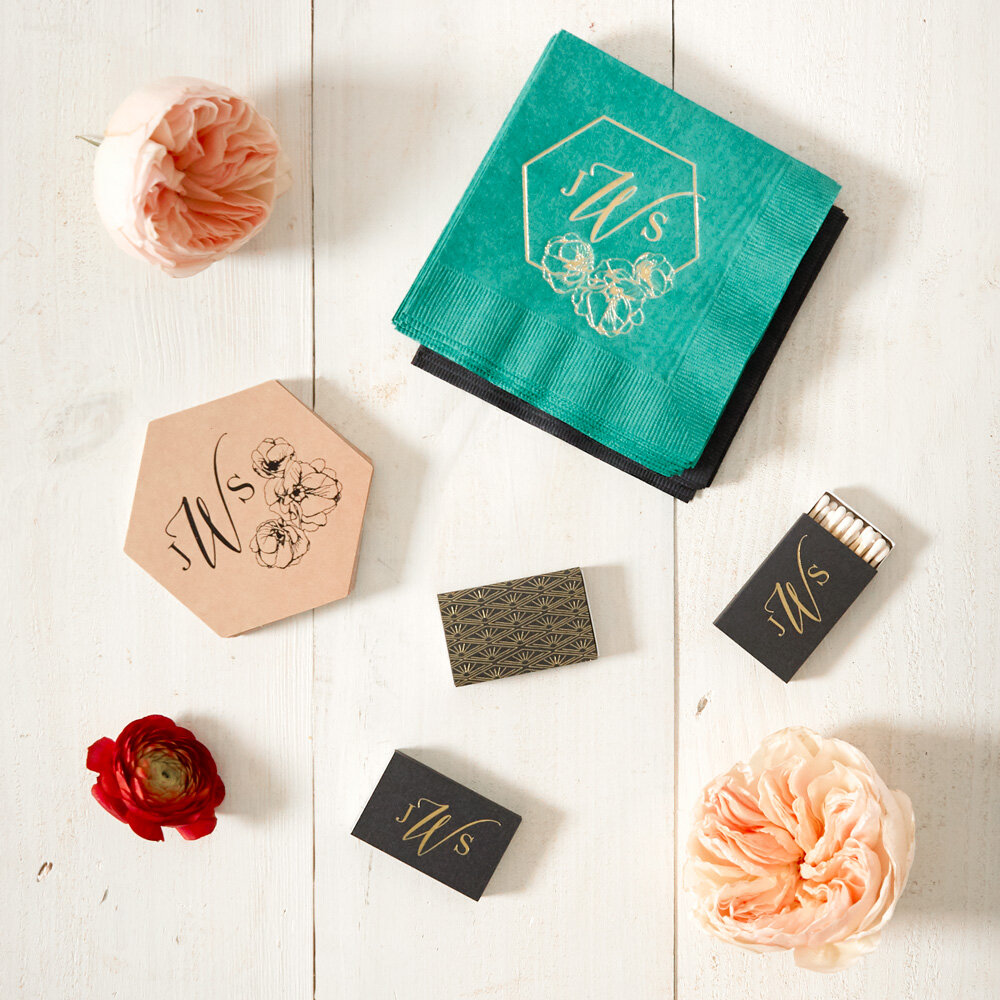 moody color palette matches, napkins and coasters
