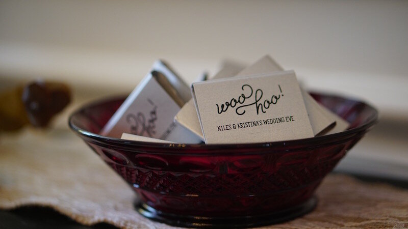 "Woo Hoo" Personalized Matches at Rehearsal Dinner