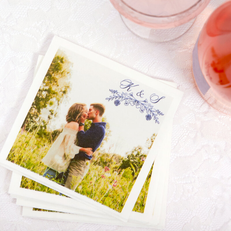 Personalized photo/full color napkin with floral design