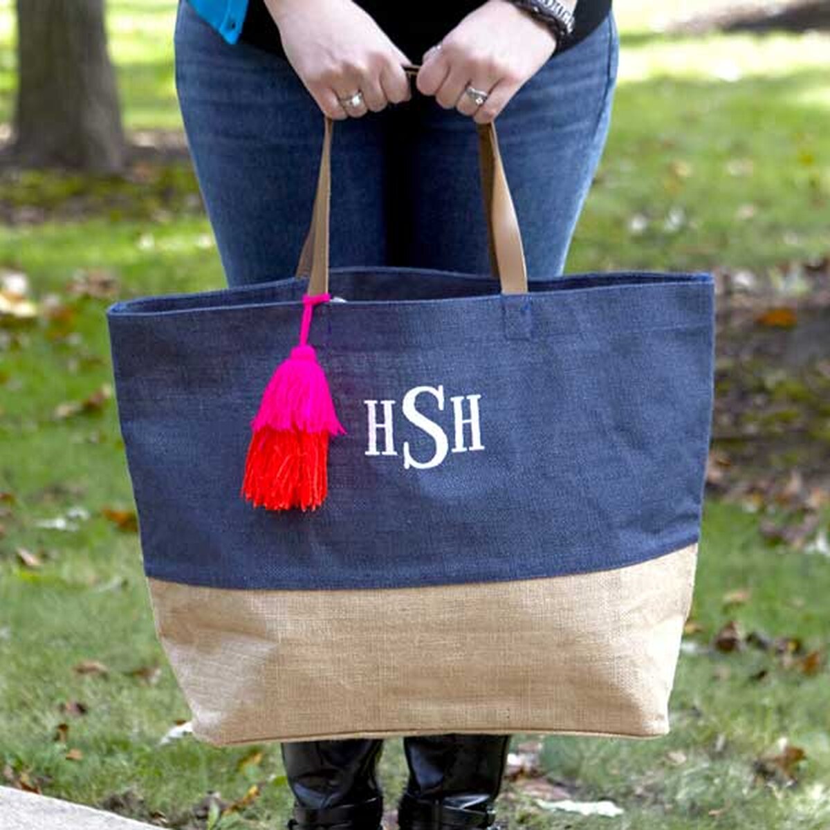 Color Block Jute Tote