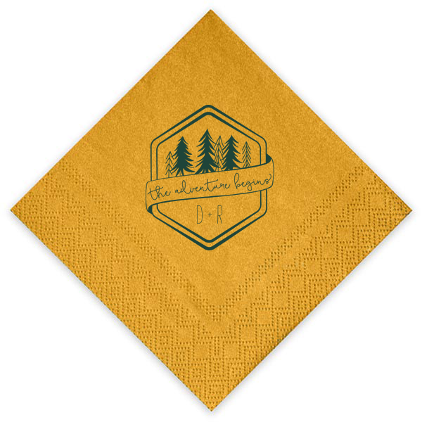 adventure begins shimmer wedding napkins
