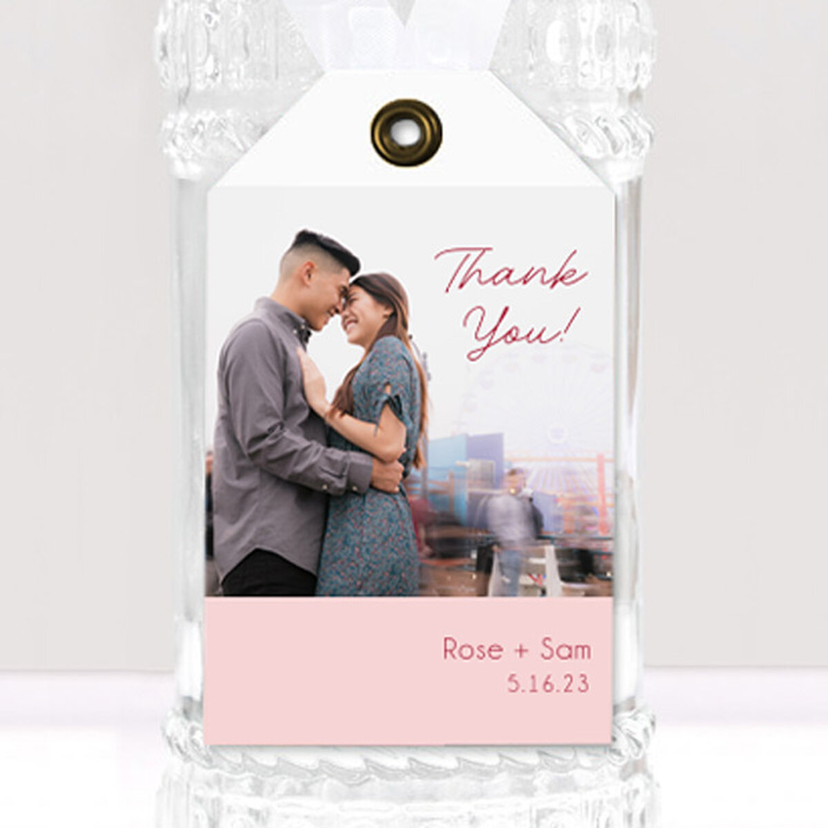 Photo/Full Color Wine Gift Tag personalized with couples photo and names digitally printed