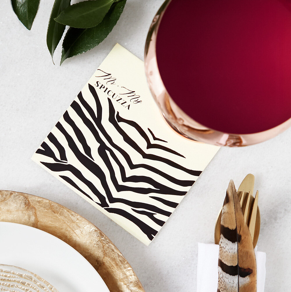 trendy zebra print wedding cocktail napkins add a fun, personalized layer to your wedding décor