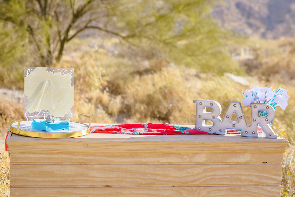 desert elopement pictures with boho trendy bar