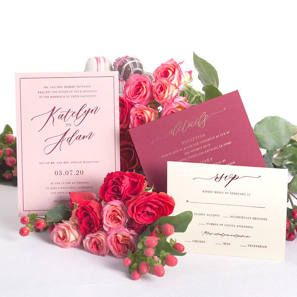 eye catching monochromatic red romantic wedding invitation suites from For Your Party
