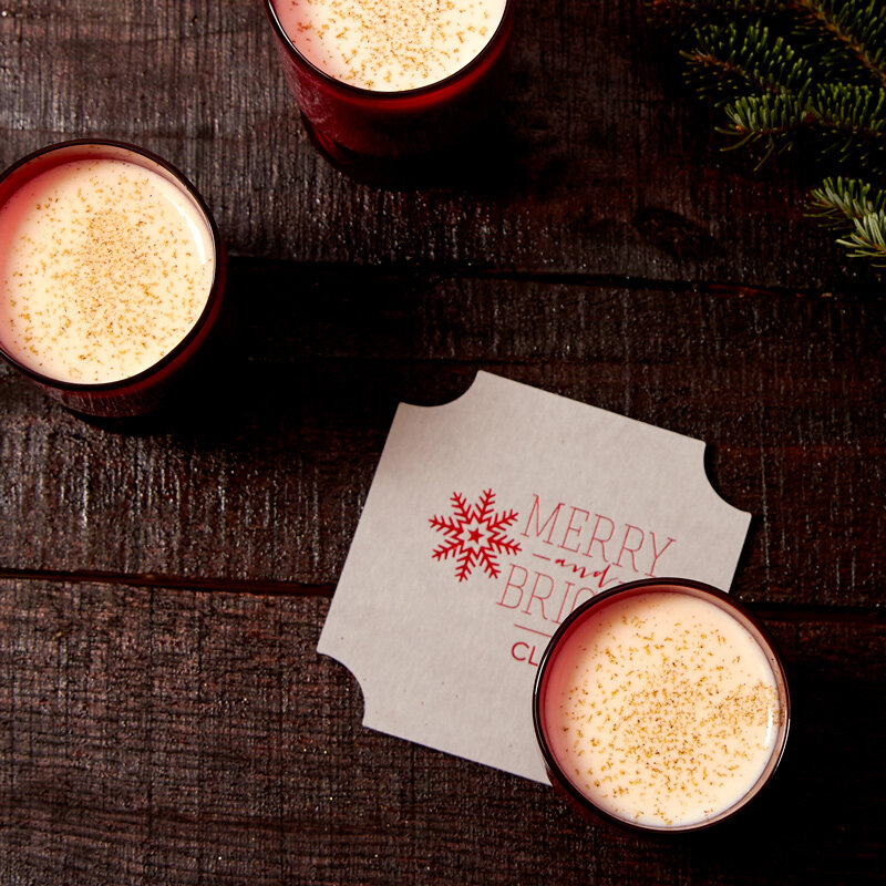 custom foil stamped coasters with traditional egg nog recipe