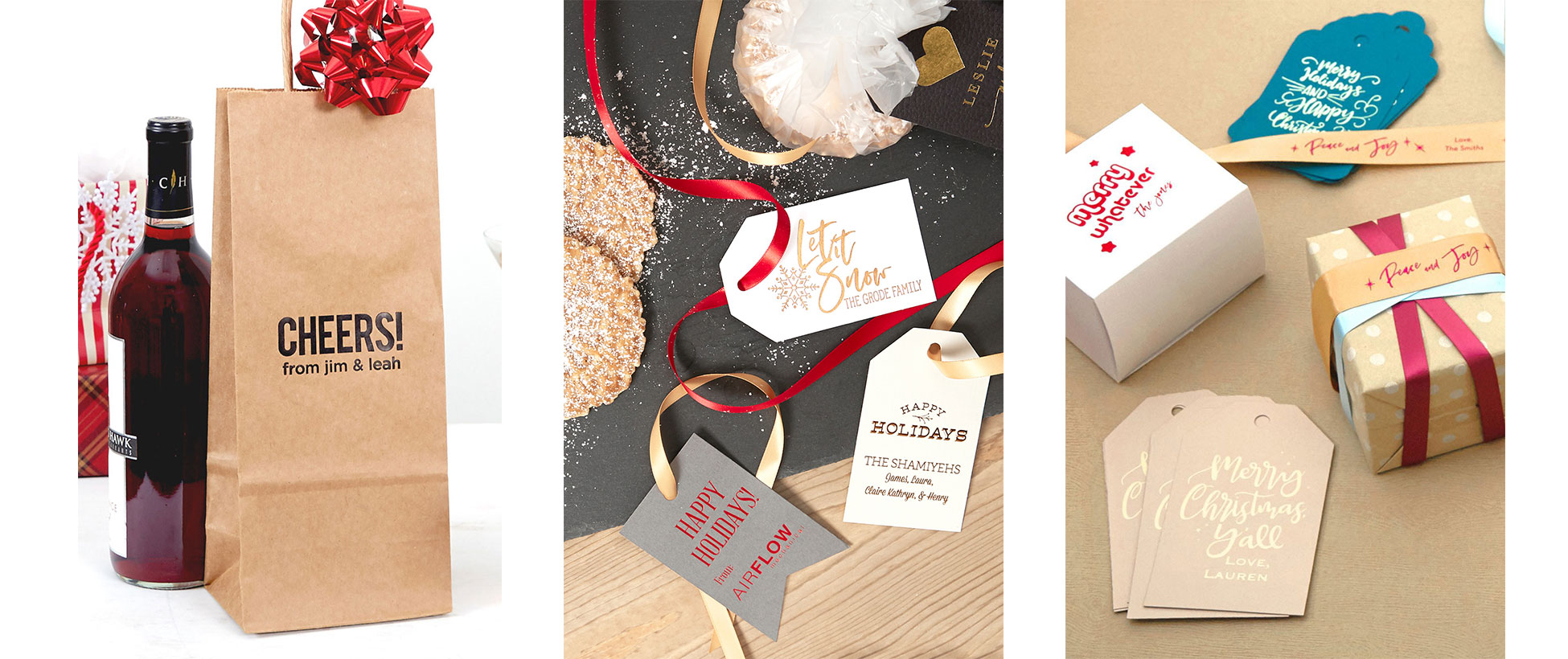 custom bags, boxes, ribbon and gift tags for custom wrapping christmas gifts
