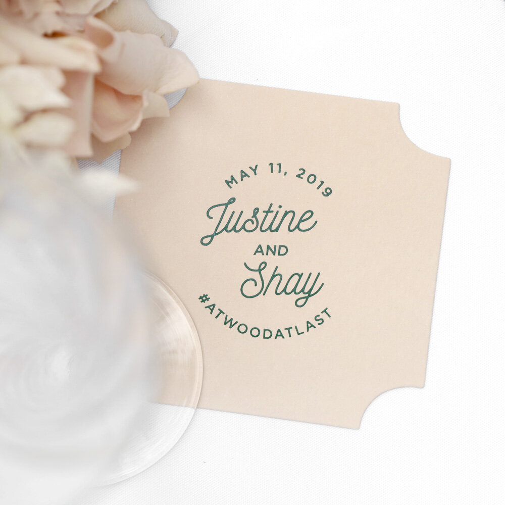 personalized wedding coaster with hashtag