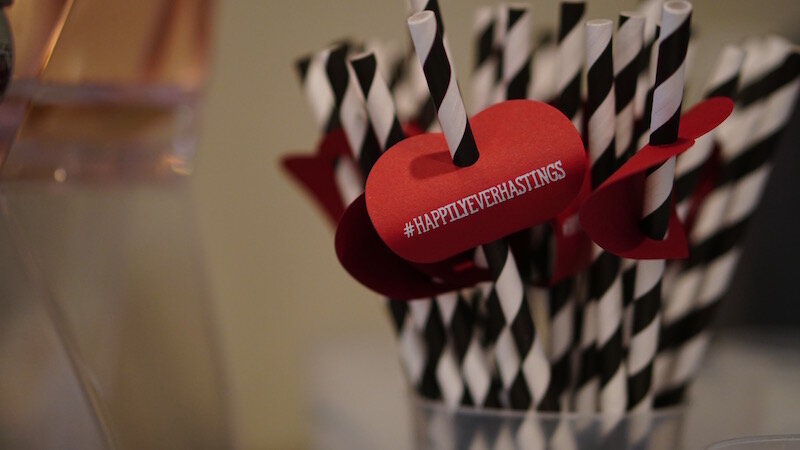 Personalized Wedding Hashtag Heart Shaped Straw Tags