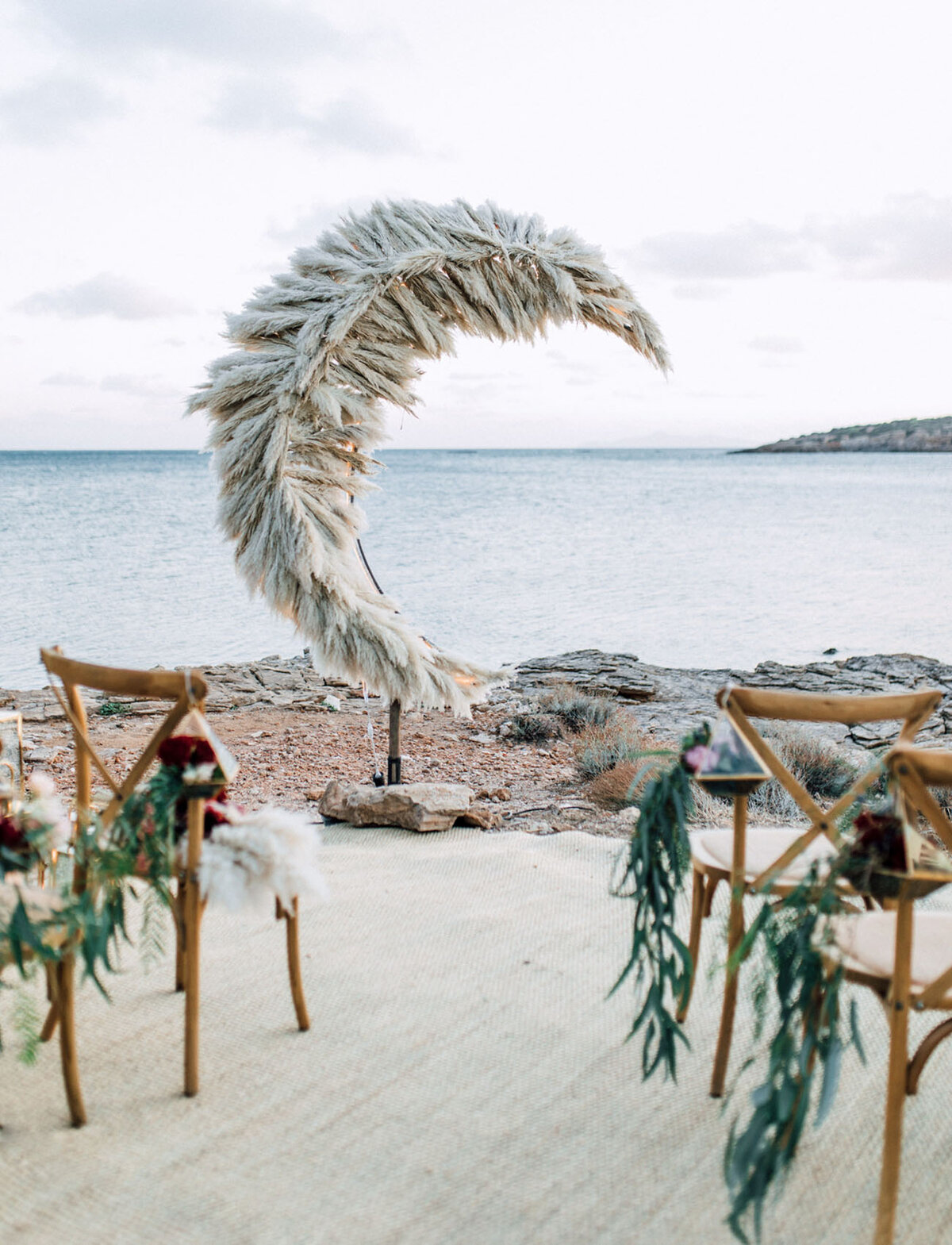 gorgeous pampas grass moon focal point at waterside wedding