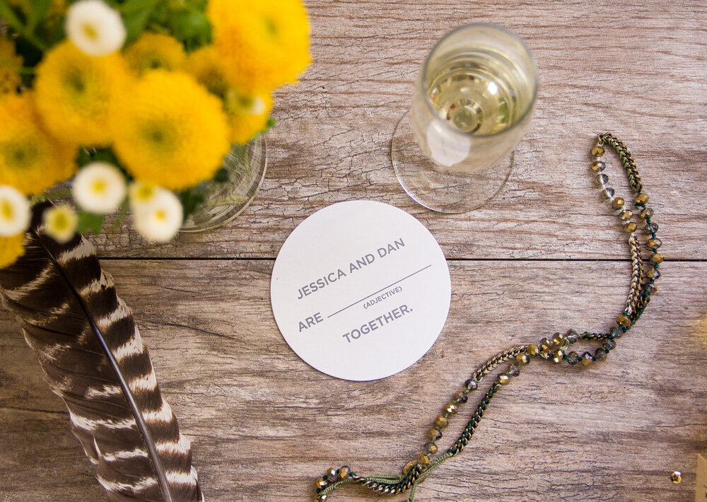 custom designed mad lib wedding coasters