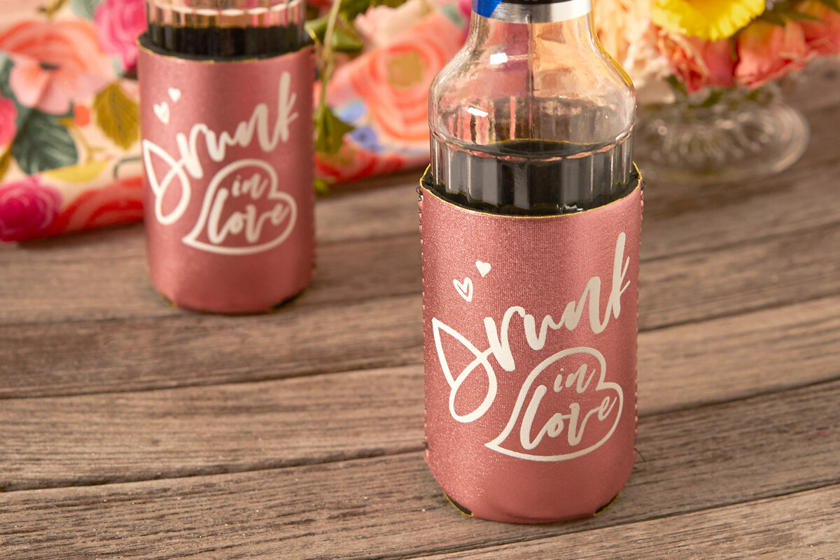 metallic custom wedding koozie