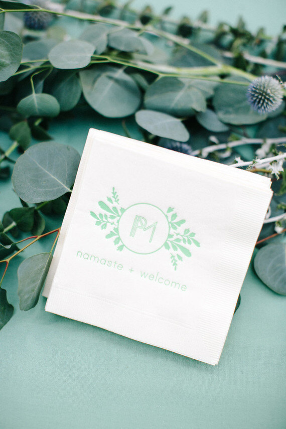 The couple's beautiful wedding cocktail napkins.