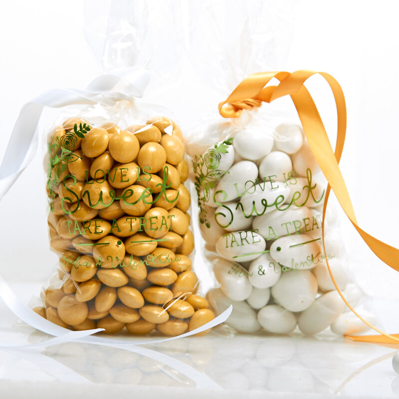 give a memorable rehearsal dinner favor with custom cello bags filled with treats