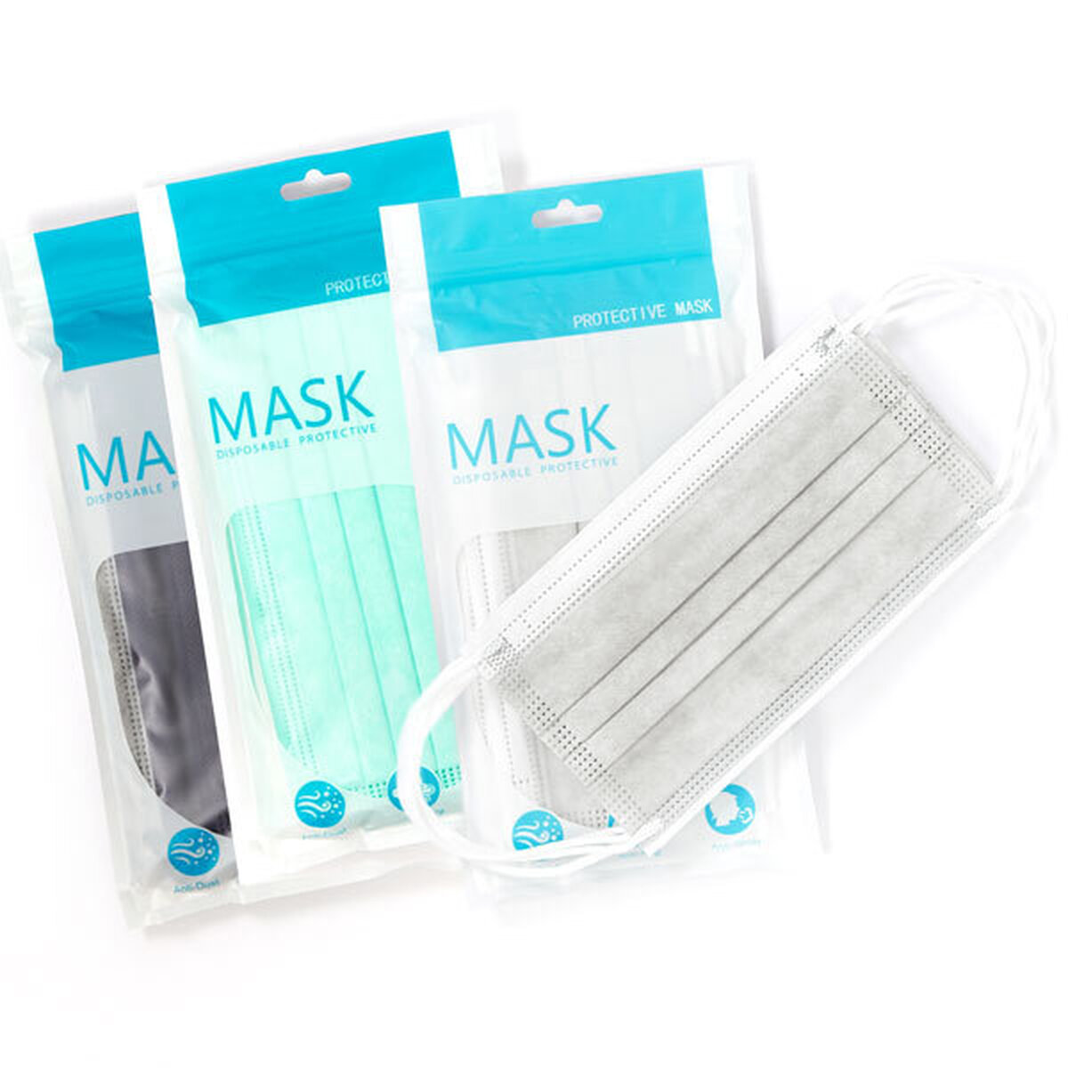 Blank Packs of Ten Face Masks Disposable in Various Colors