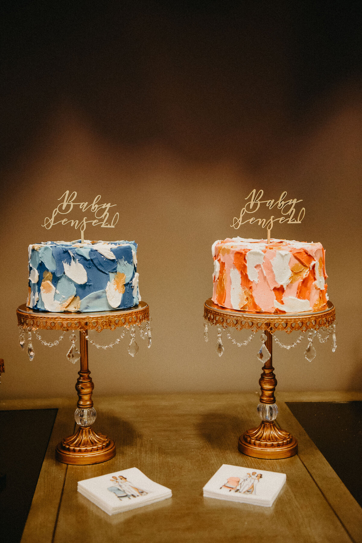 elegant shimmer and ombre gender reveal cakes