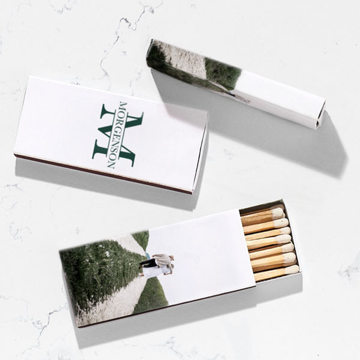 Candle Photo/Full Color Matchboxes with a Couple Photograph, and large initial with last name