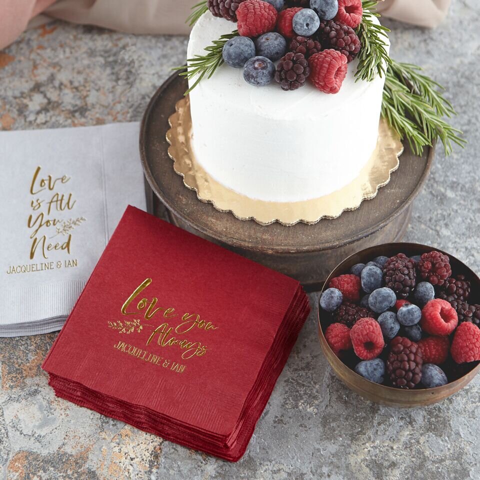 Custom designed engagement party cocktail napkins