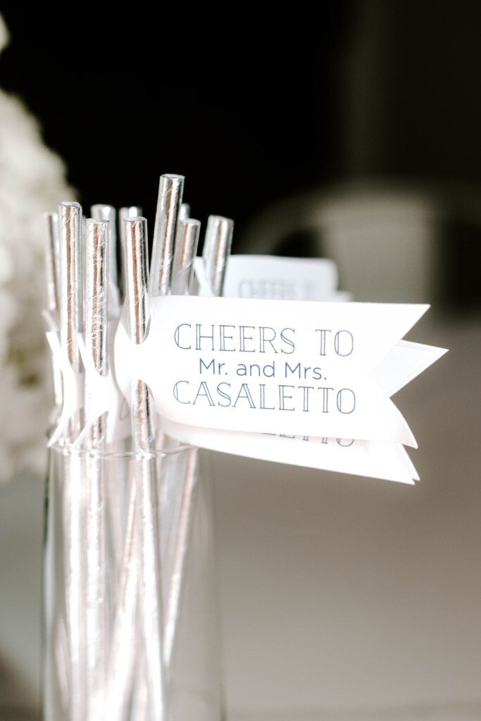 Prep of Boston custom straw tags for mimosas