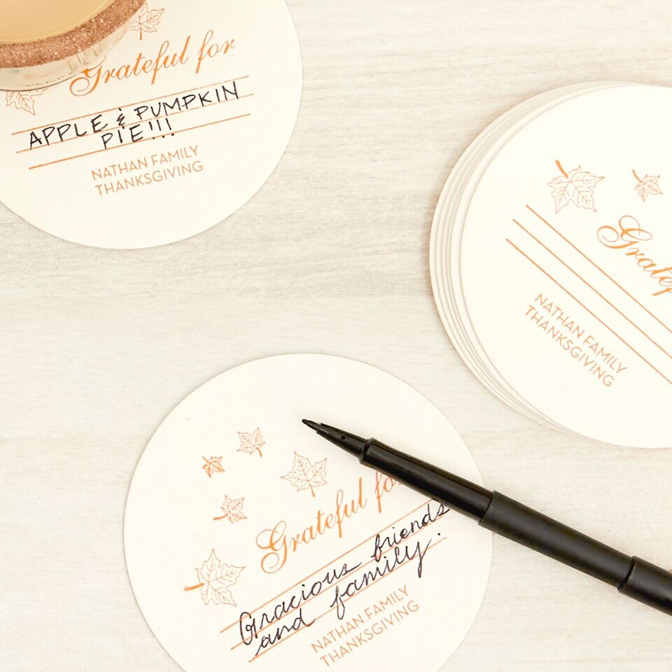 custom designed holiday gratitude coasters