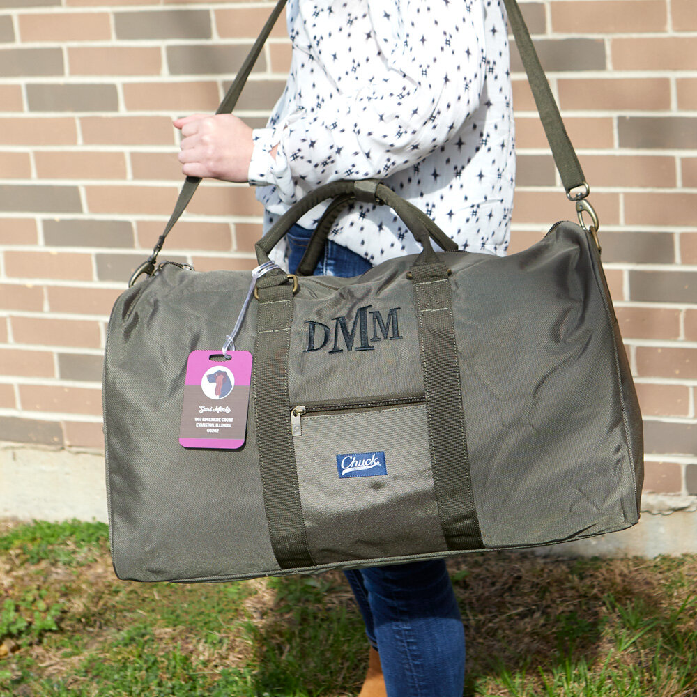 plan your next trip to include a monogram duffel bag from For Your Party