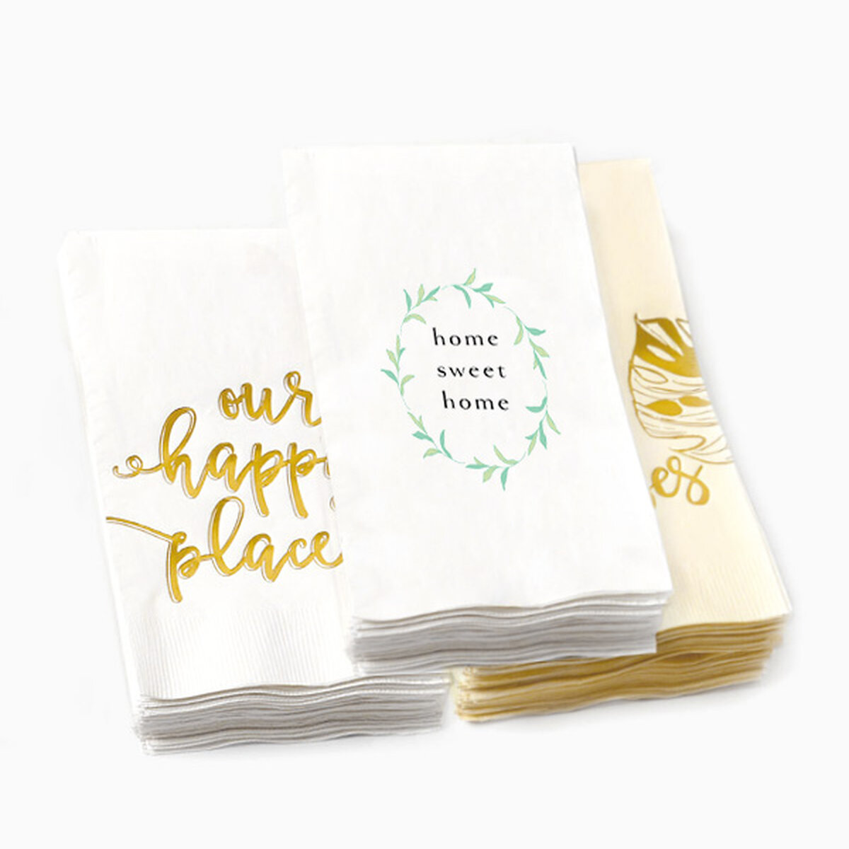 Our Happy Place gold foil stamped guest towel