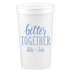 Raise a toast with the Better Together Cup a tribute that embodies the idea that life's journey is richest when shared. The bold script 'Better' pairs seamlessly with 'Together' in caps, crowned with the couple’s name, symbolizing the strength and vibrancy of togetherness in every celebratory sip.