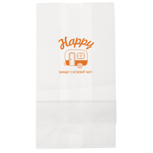 Custom Yellow Goodie Bag with Matte Tangerine Foil has a Camper graphic and is good for use in Travel and Retirement themed parties and are a must-have for your next event—whatever the celebration!
