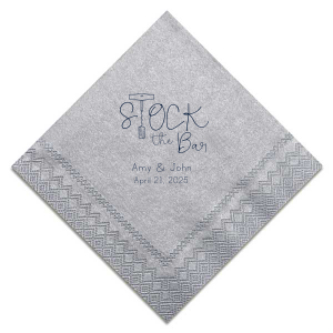 Get ready to raise a glass with the Stock the Bar Napkin! The corkscrew and cork cleverly transform into the "T" of Stock, embodying bar-side sophistication. Perfect for turning any gathering into a spirited celebration. Personalize it to make the perfect match for your soiree. Cheers to tipping the top shelf!