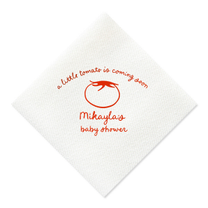 Something good is growing! Show off with the Little Tomato Baby Shower Napkin at your next baby shower. Printed in the ink foil color and napkin style of your choice, the adorable design is perfect for young children birthdays, baby showers, or other such special occasions.
