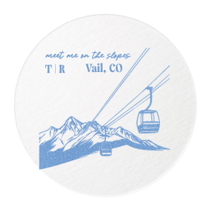 Enjoy the sight of the slopes anywhere with the Meet Me At The Slopes Coaster. The scenic design evokes the natural beauty of wilderness, perfect for sporty or outdoor themed events. Paired alongside customizable text, the design is easy to personalize for your next big party event.
