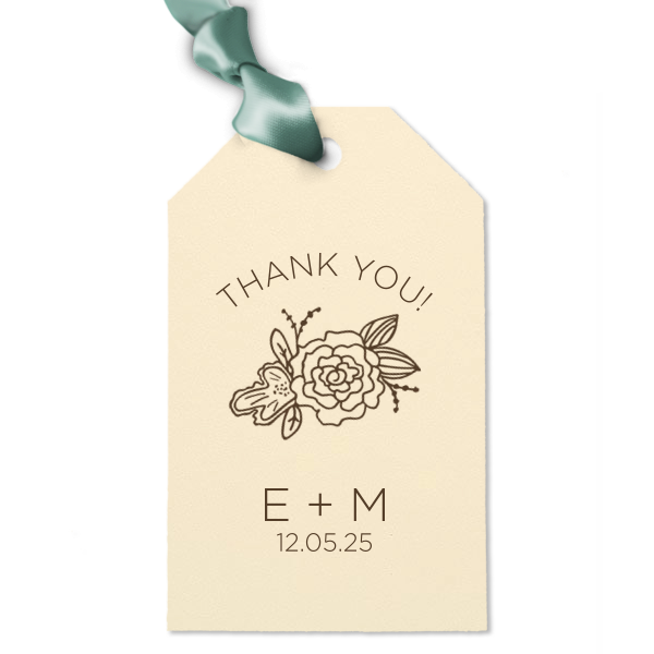 Tie party favors with this cute custom gift tag for a personalized thank you! Combined with your initials and wedding date, the Peony graphic, Mint paper and Copper foil will be excellent finishing touches to your greenery themed bridal shower, engagement party or wedding.