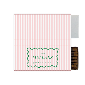 Create a sweet memento with the Candy Stripe Full Color Matchbox! This design evokes the joy of candy shops, beach strolls and boardwalk games. The full color matchbox is customizable in your choice of colors alongside customizable text to fully personalize your unique design. Perfect for weddings, engagements or home entertainment!