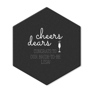 Our beautiful custom Kraft w/ Blush back Hexagon Coaster with Matte White Foil Color has a Single flute graphic and is good for use in Drinks, Holiday, Wedding themed parties and will add that special attention to detail that cannot be overlooked.