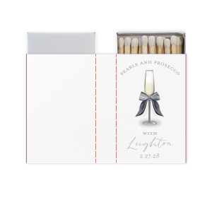 Light up the night with style using the Pearls and Prosecco Full Color Matchbox. Ink printed in full color alongside customizable text, the elegant matchbox makes for a warm keepsake, lighting memories for years to come.