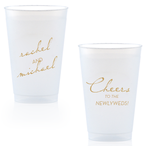 Celebrate love with our Vintage Modern Newlywed Frosted Cup, a perfect blend of classic and contemporary. One side gracefully displays "Cheers to the Newlyweds" in a subtle font, while the other side elegantly features the couple's names. These cups offer a continuous toast to the couple, enhancing the festive spirit of the occasion.