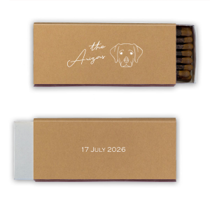 If you and your partner have a Labrador Retriever, this match is an adorable wedding favor to give your guests. Adorned with a golden retriever graphic, including man's best friend is a must on your wedding party favors. 