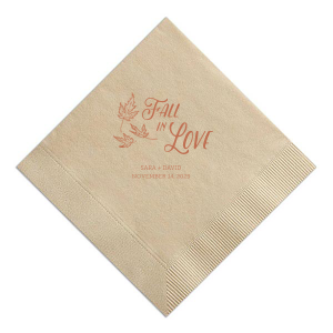 Set the table for romance amongst the falling leaves with the Fall in Love Napkin. Graceful script and autumn foliage capture the essence of the season, while the couple's details beneath seal the sentiment for your harvest celebration.