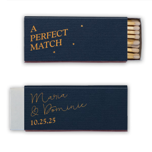 Our custom Watercolor Sunrise Candle Matchbox with Matte Navy Foil has a Tree RSVP graphic and couldn't be more perfect. It's time to show off your impeccable taste.