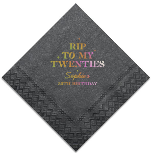 Commemorate a milestone birthday with the New Decade Starburst Napkin, personalized with the honoree's name and the dawn of a new era. Featuring "RIP to my twenties" or your custom age farewell, this napkin is sprinkled with celebratory stars, perfect for commemorating the next fabulous decade.