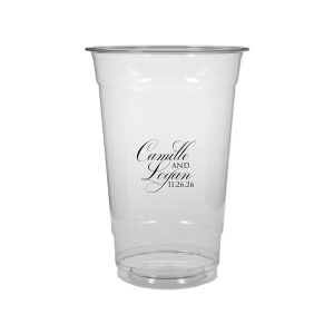 The Elegant Swirl Script Names Cup showcases the couple’s names in a fancy, swirling script, elegantly intertwined for a sophisticated touch. Stacked artistically, this design radiates elegance, adding a uniquely graceful accent to any celebration.