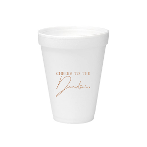 Raise a toast with the Boho Terracotta Cheers to the Wedding Cup, where rustic meets refinement. The phrase "Cheers to the" is beautifully presented in a classic serif font, inviting you to inscribe the couple's surname below in a sophisticated script. A cup that embodies the warmth and subtle drama of your autumnal nuptials.